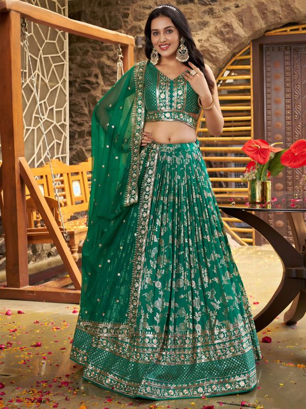 Green Wedding Lehenga Choli With Dupatta In Organza