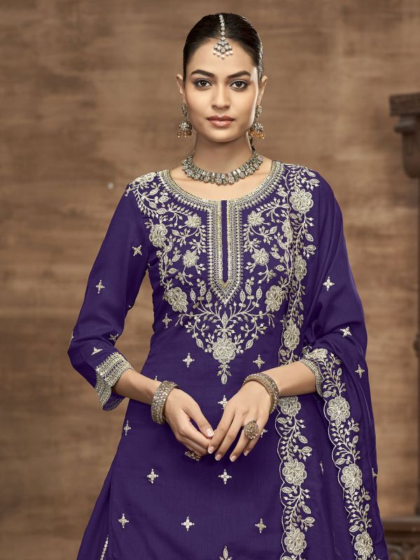 Purple Festive Lehenga Set With Straight Cut Kameez