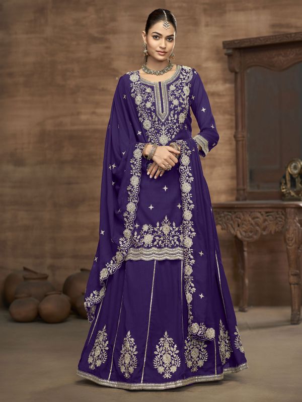 Purple Festive Lehenga Set With Straight Cut Kameez