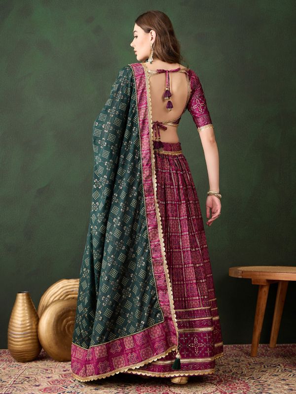 Pink Traditional Lehenga Set In Bandhani Print