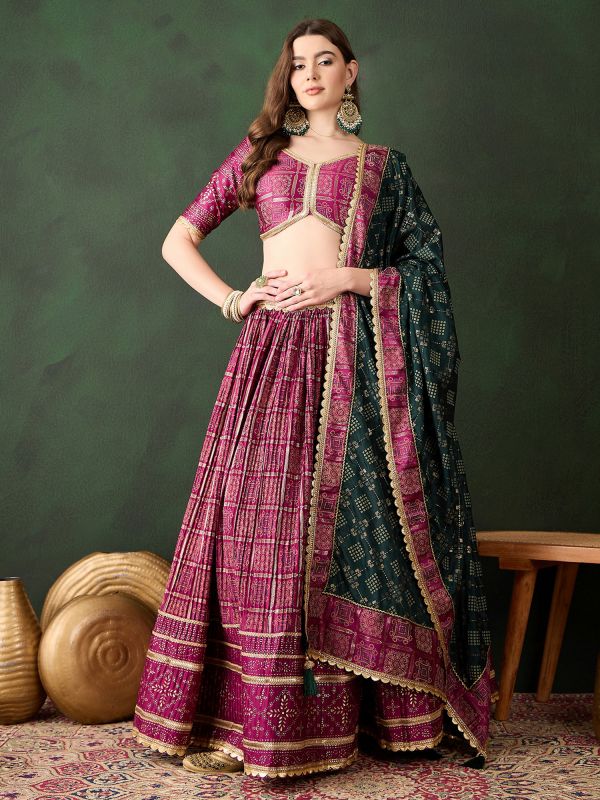 Pink Traditional Lehenga Set In Bandhani Print