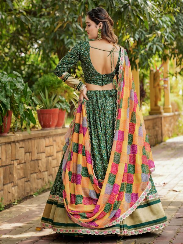 Green Bandhani Printed Lehenga Choli With Dupatta