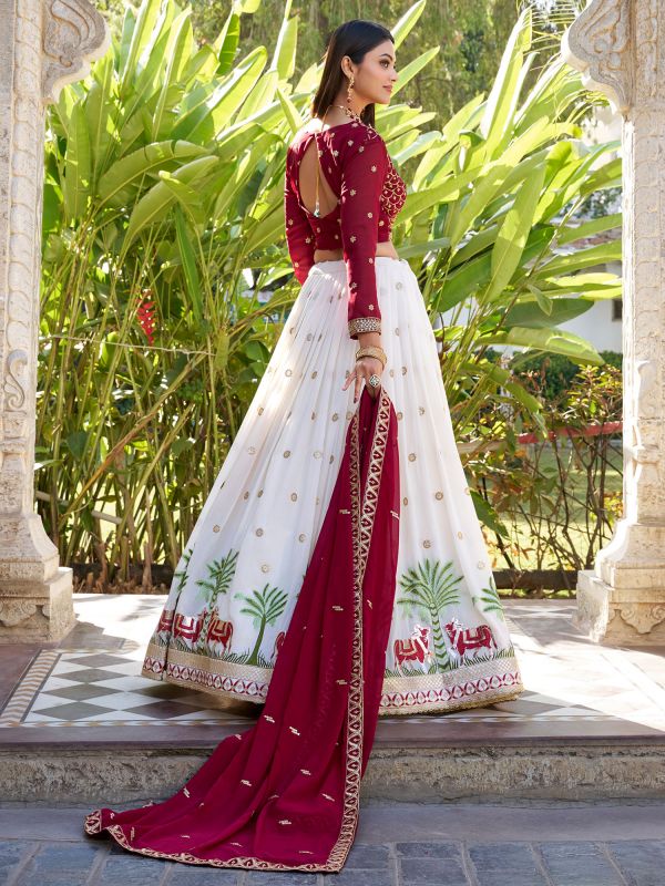 White Party Wear Georgette Lehenga Choli Set