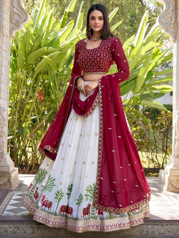White Party Wear Georgette Lehenga Choli Set