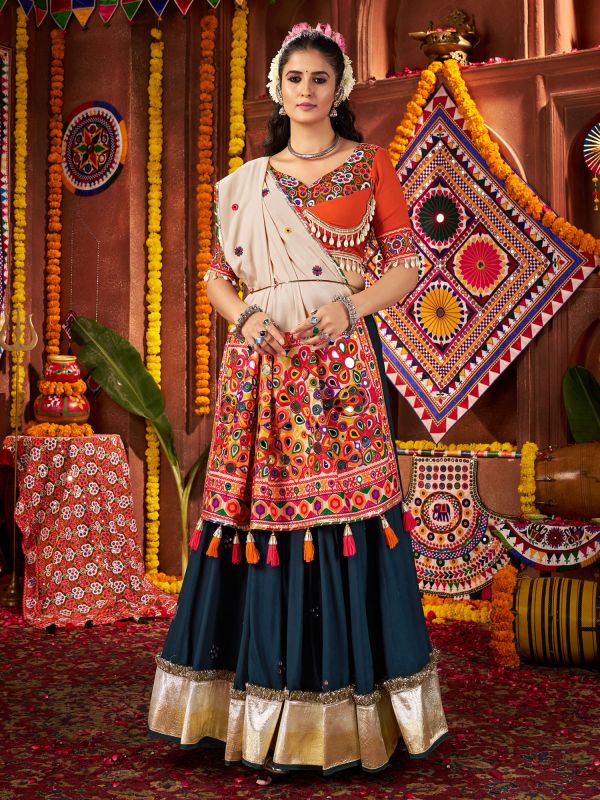 Blue Navratri Lehenga Choli With Embroidered Dupatta