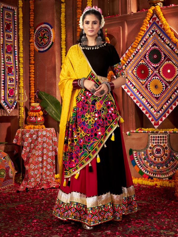 Black And Red Embroidered Navratri Lehenga Set