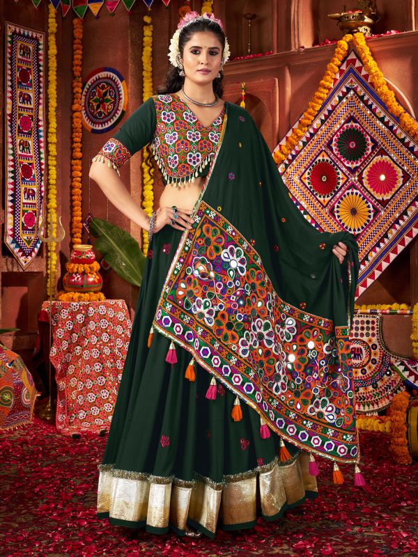 Peacock Green Mirror Work Navratri Lehenga Choli