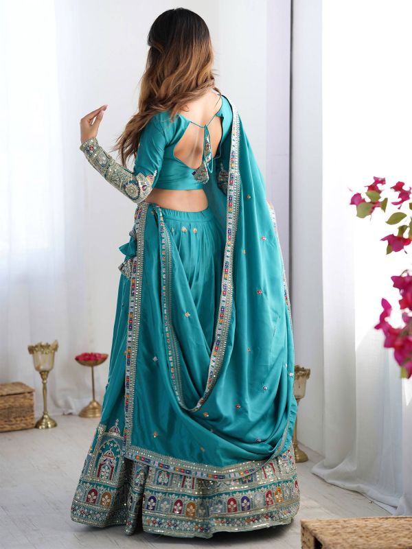 Green Sequins Augmented Lehenga Set With Dupatta