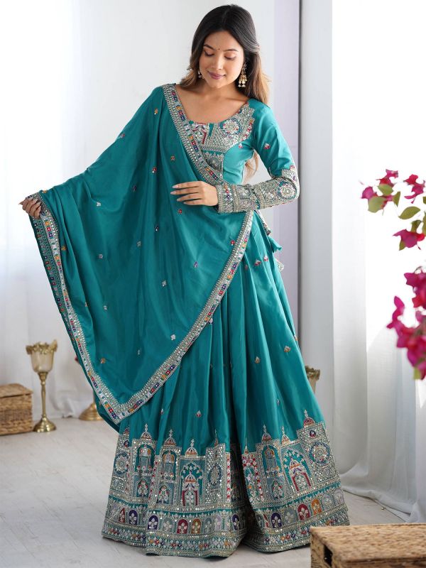 Green Sequins Augmented Lehenga Set With Dupatta