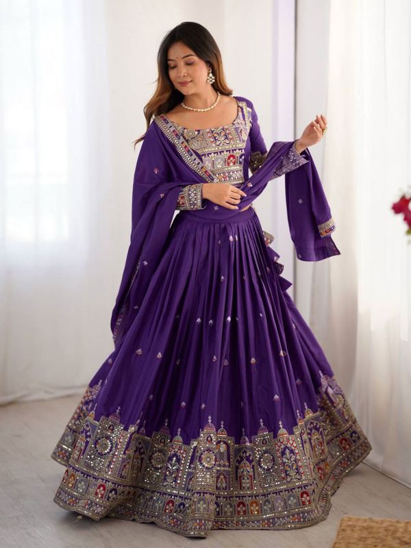 Dark Purple Festive Wear Lehenga Choli In Crepe