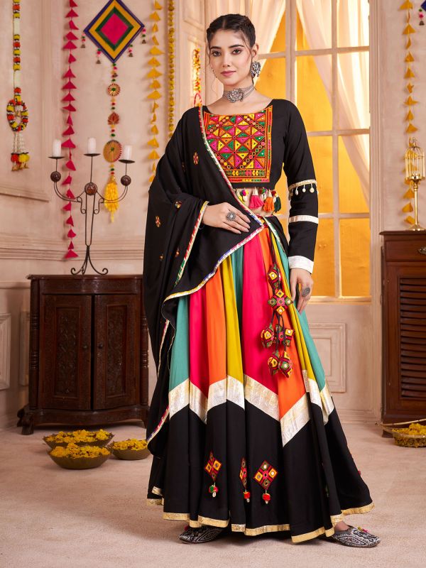 Multicolor Mirror Augmented Cotton Lehenga Set