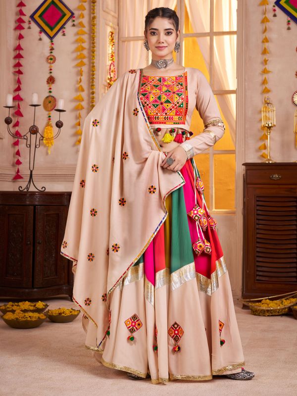Multicolor Festive Lehenga Set With Dupatta In Cotton