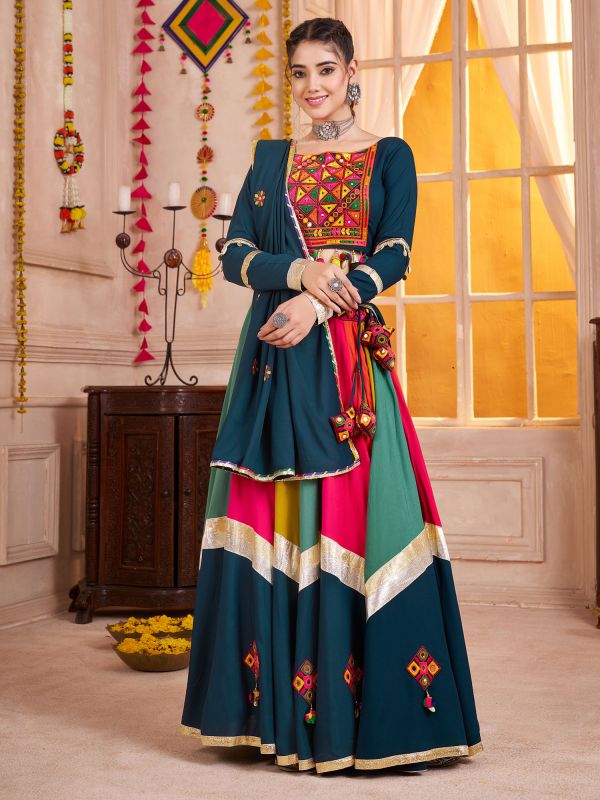 Multicolor Embroidered Navaratri Cotton Lehenga Choli