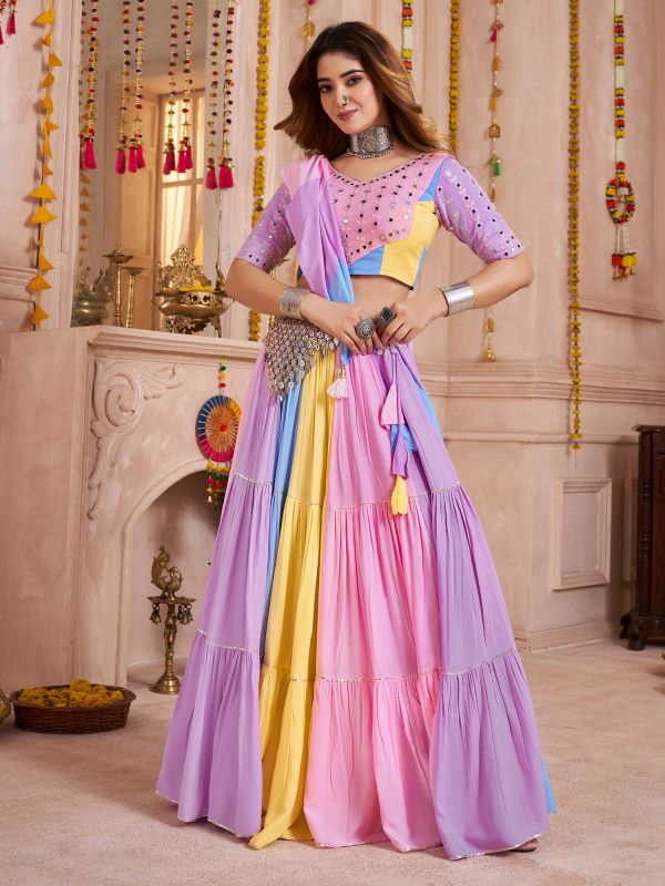 Multicolor Ruffle Style Cotton Lehenga Choli Set