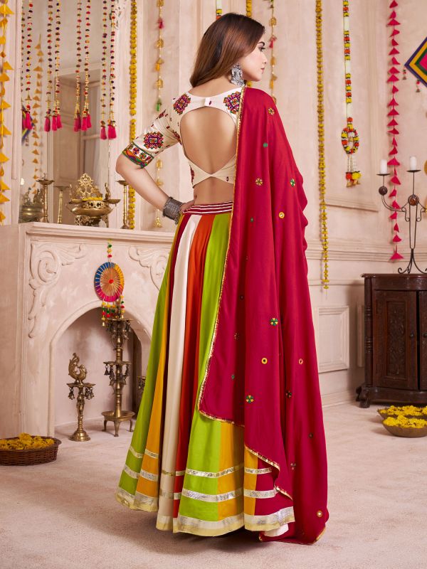Multicolor Navratri Lehenga Choli In Cotton With Dupatta