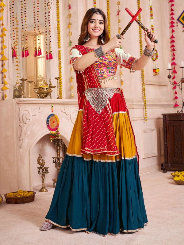 Multicolor Navratri Lehenga Set With Georgette Dupatta