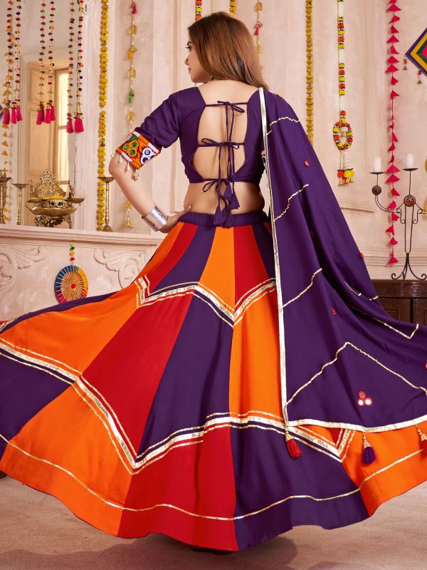 Multicolor Cotton Navratri Lehenga Set In Mirror Work