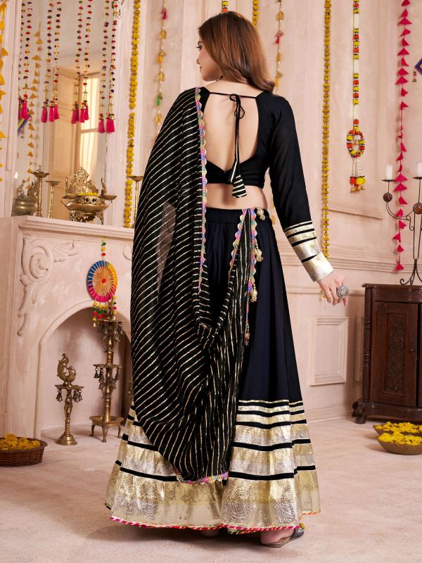 Black Navratri Lehenga Choli With Dupatta In Jacqaurd