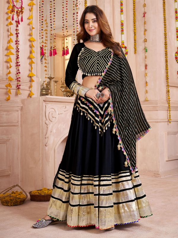 Black Navratri Lehenga Choli With Dupatta In Jacqaurd