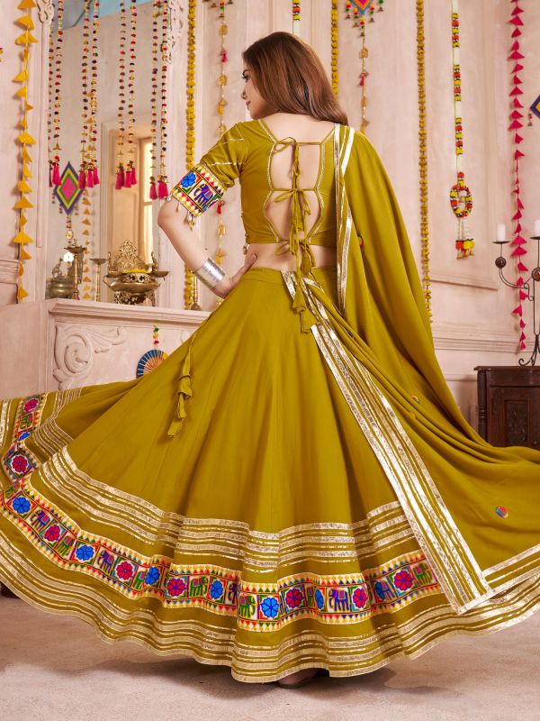 Green Mirror Work Augmented Festive Lehenga Set