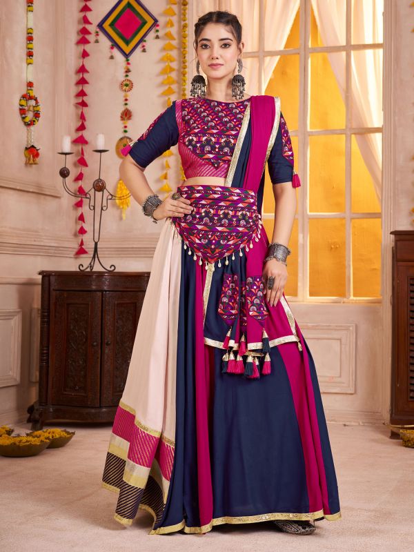 Multicolor Navratri Lehenga Choli Set With Waist Belt