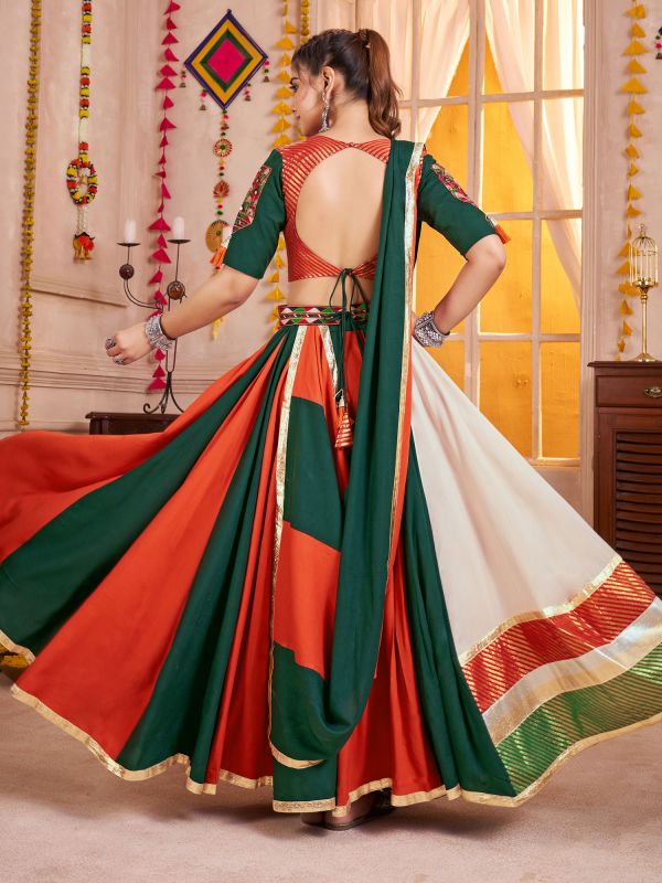 Multicolor Navratri Lehenga Choli In Cotton With Belt