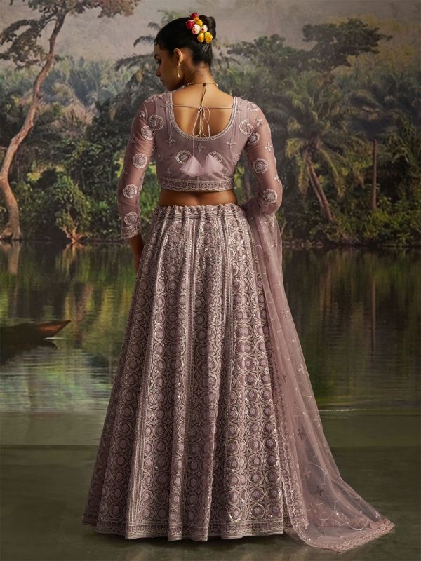 Dusty Mauve Bridesmaid Lehenga Set With Net Dupatta