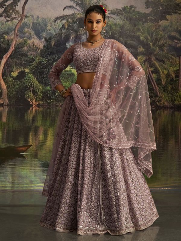 Dusty Mauve Bridesmaid Lehenga Set With Net Dupatta