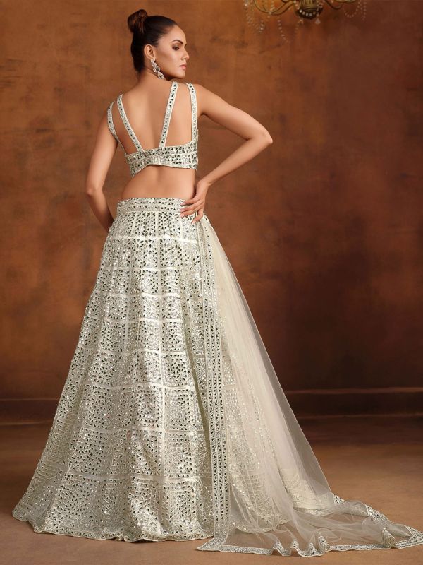 Silver Party Lehenga Set With Mirror Embellishments