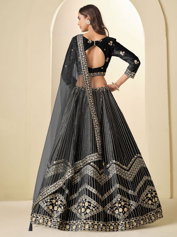 Black Sequins Work Velvet Lehenga Choli
