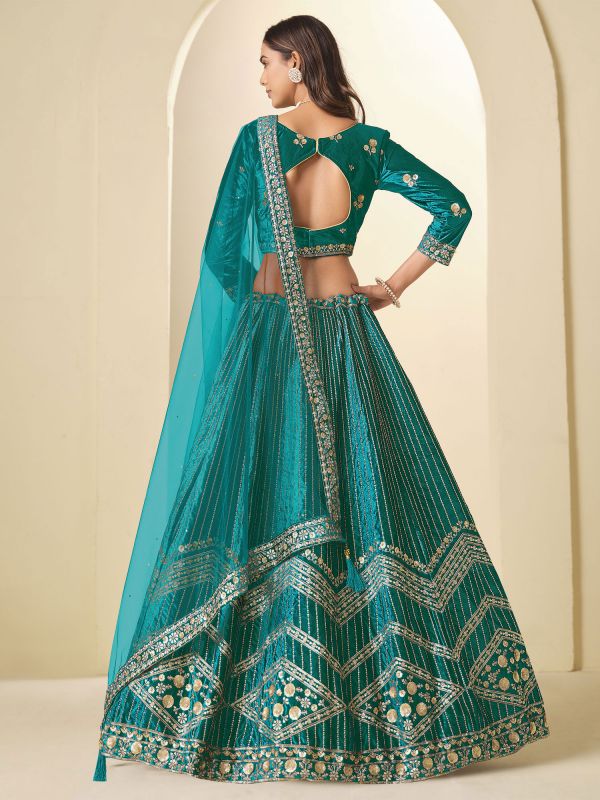 Rama Green Zari Enhanced Lehenga Choli