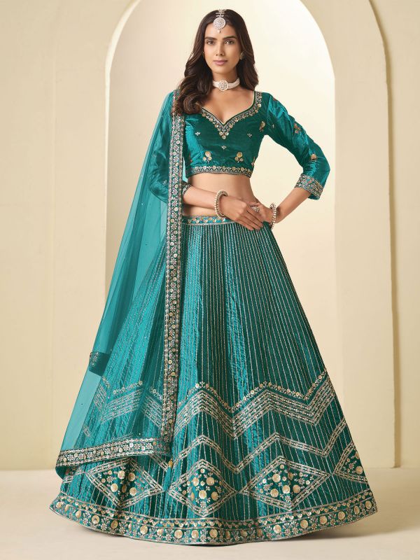 Rama Green Zari Enhanced Lehenga Choli