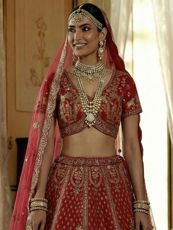 Red Zari Embellished Traditional Lehenga Choli