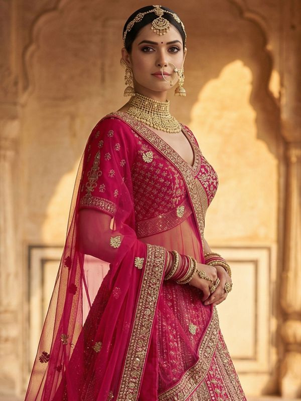 Hot Pink Designer Bridal Lehenga Choli Set