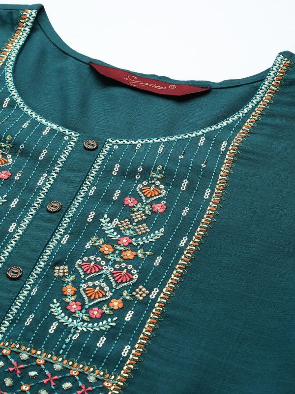 Blue Thread Embroidered Kurti