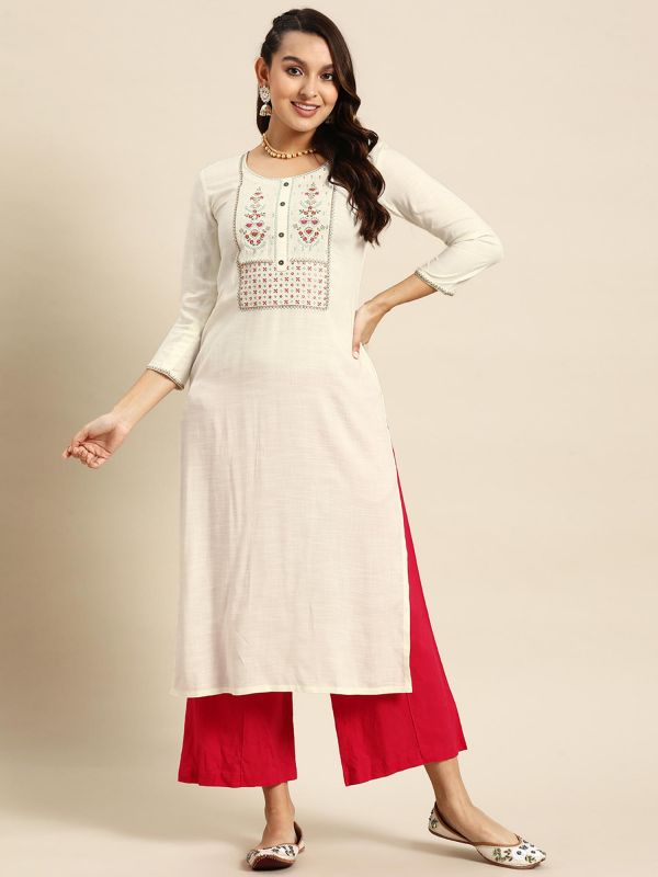 White Embroidered Kurti In Rayon