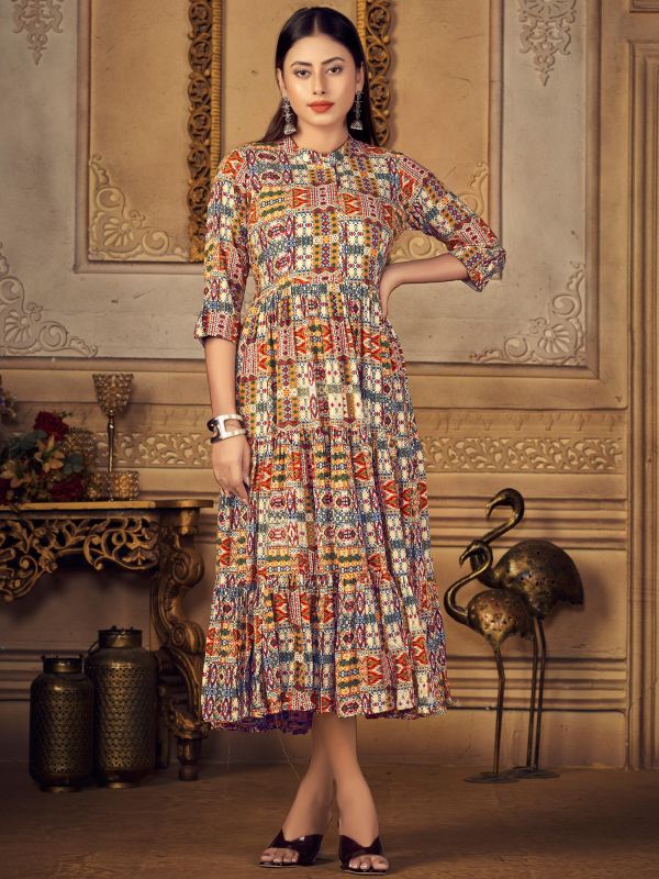 Multicolor Indowestern Dress With Prints