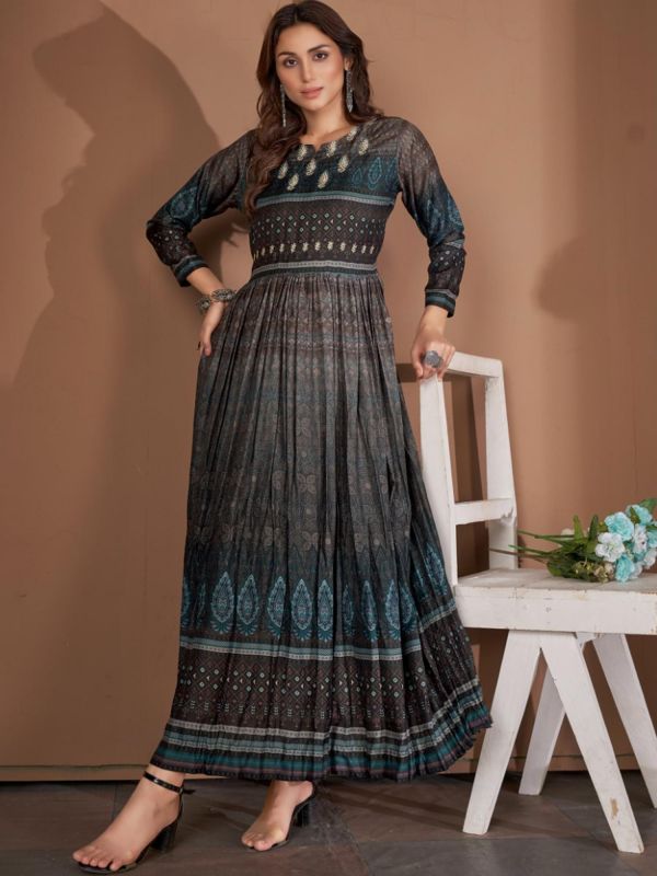 Grey Printed Party Wear Kurti