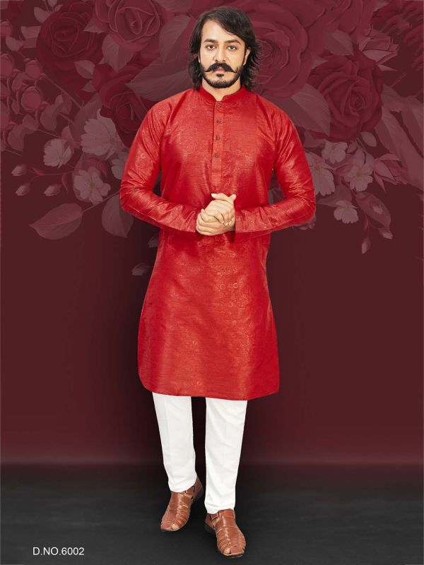 Art Silk Red Colour Kurta Pajama.