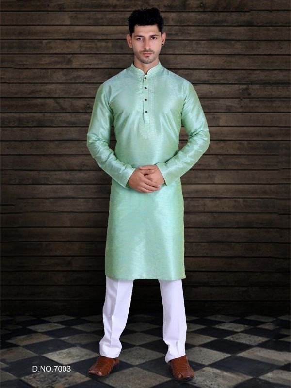 Pista Green Colour Art Silk Kurta Pajama.