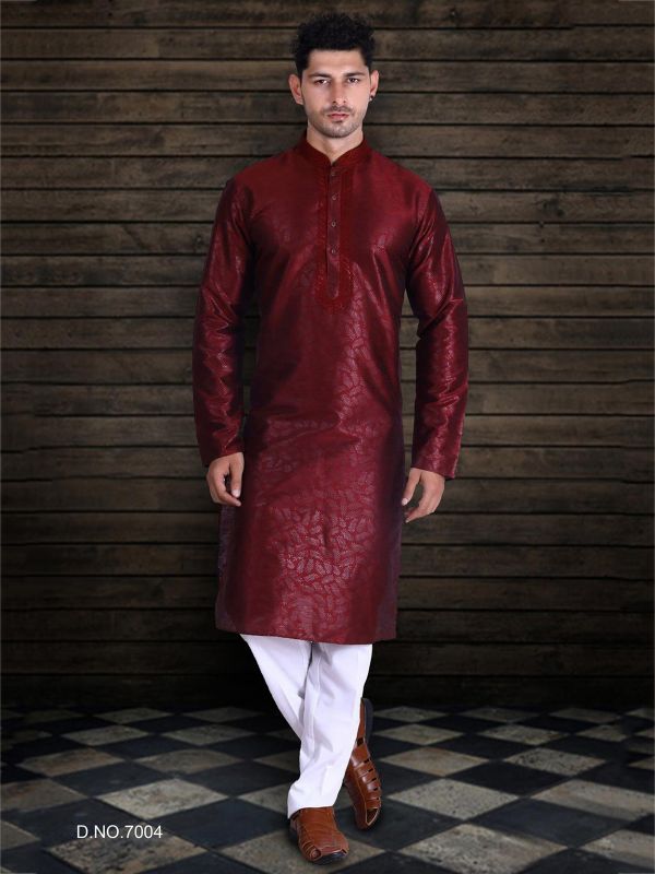 Maroon Colour Art Silk Designer Kurta Pajama.