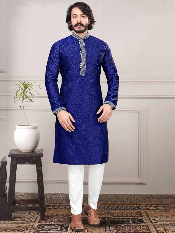 Blue Colour Silk Readymade Kurta Pajama.