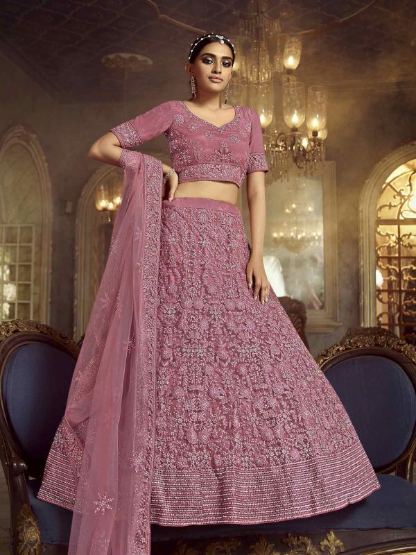 Pink Colour Soft Net Designer Lehenga Choli.