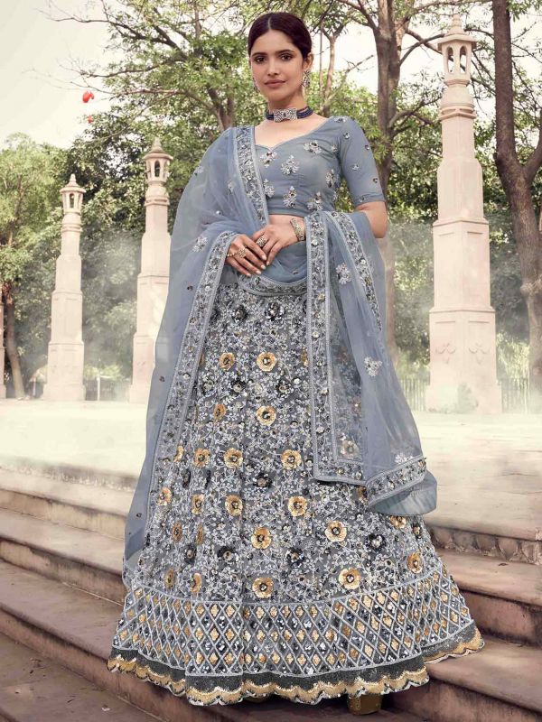 Net Lehenga Choli in Grey Colour.