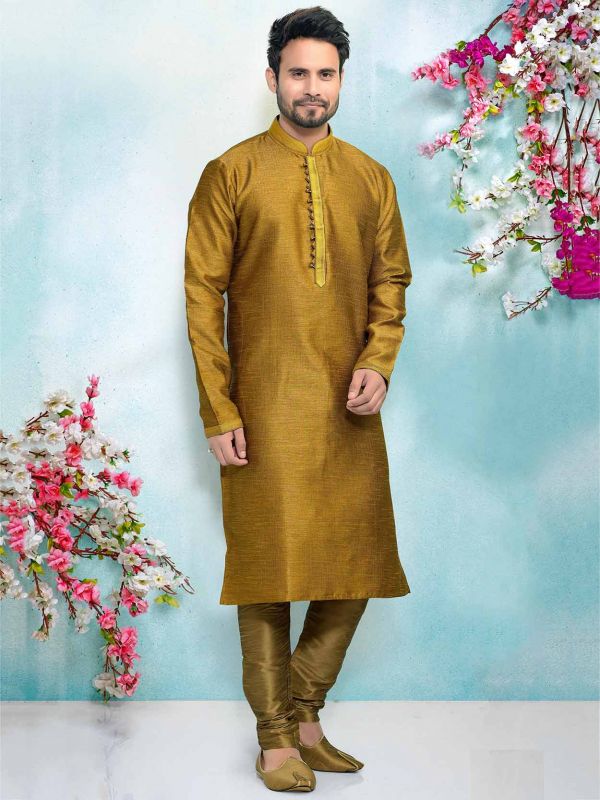 Yellow,Brown Colour Designer Kurta Pajama.