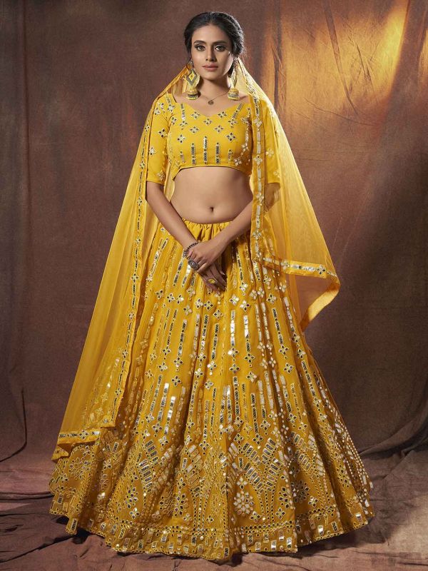 Indian Designer Lehenga Choli Yellow Colour.