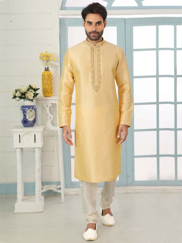 Golden Colour Indian Designer Kurta Pajama.