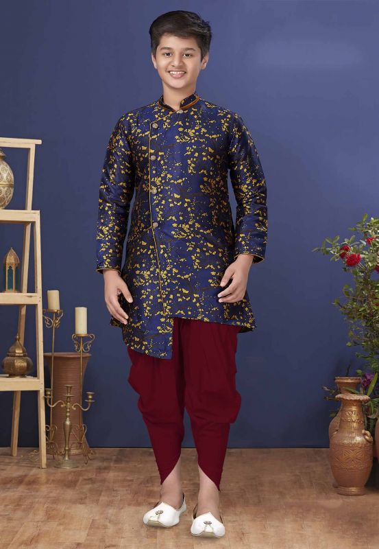 Silk Fabric Boy's Indowestern in Blue Colour.