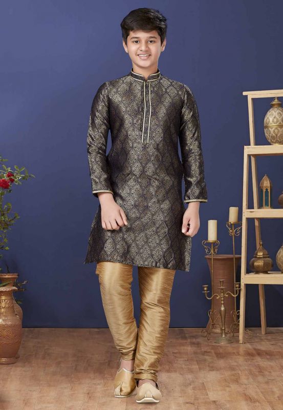 Jacquard,Silk Boys Kurta Pajama in Blue Colour.