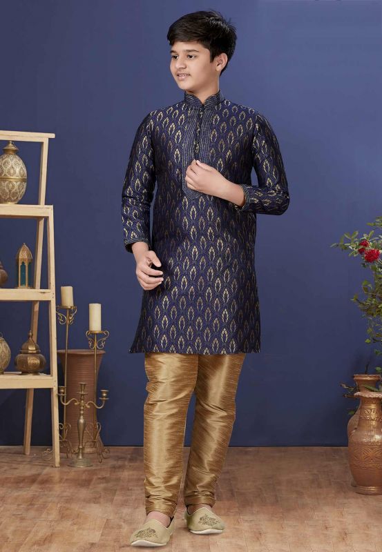 Blue Colour Boys Designer Kurta Pajama.